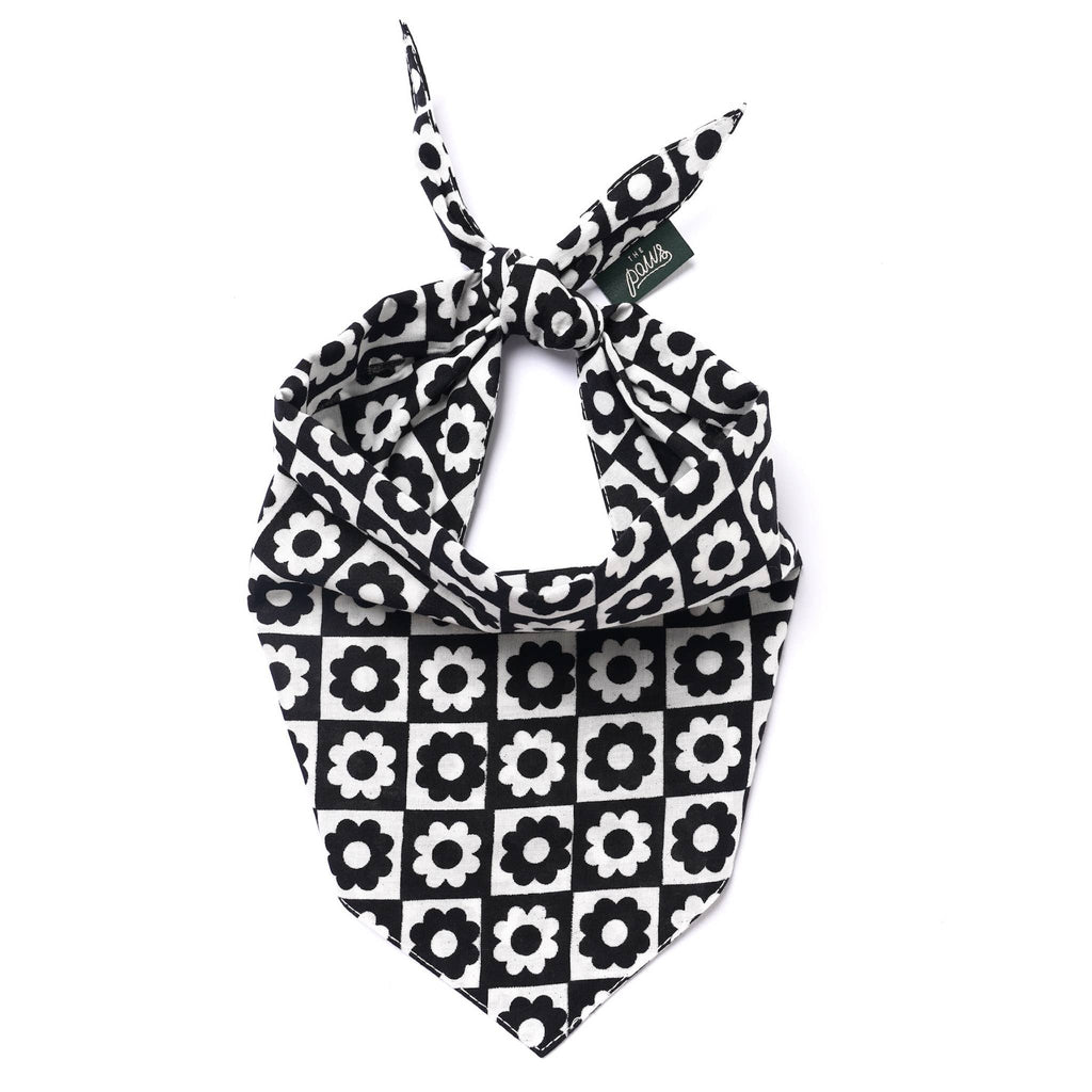 Bandana pour chien - Damier fleuri noir & blanc