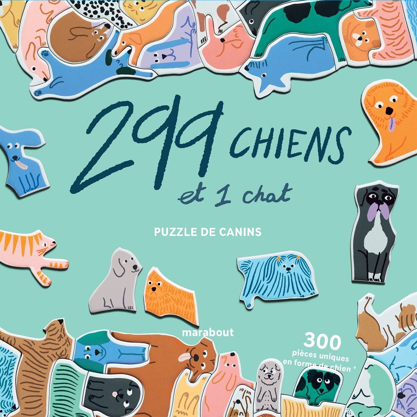 Livre - Puzzle 299 chiens et un chat - Editions Marabout