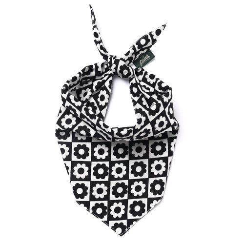 Bandana pour chien - Damier fleuri noir & blanc