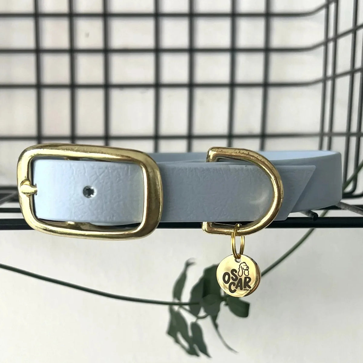 Collier bleu ciel en Biothane et laiton