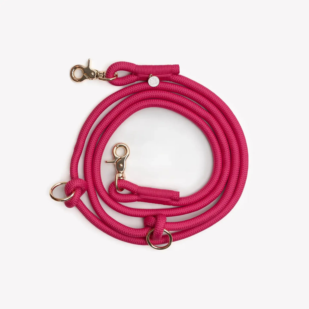 Laisse longue "mains-libres" corde fuchsia
