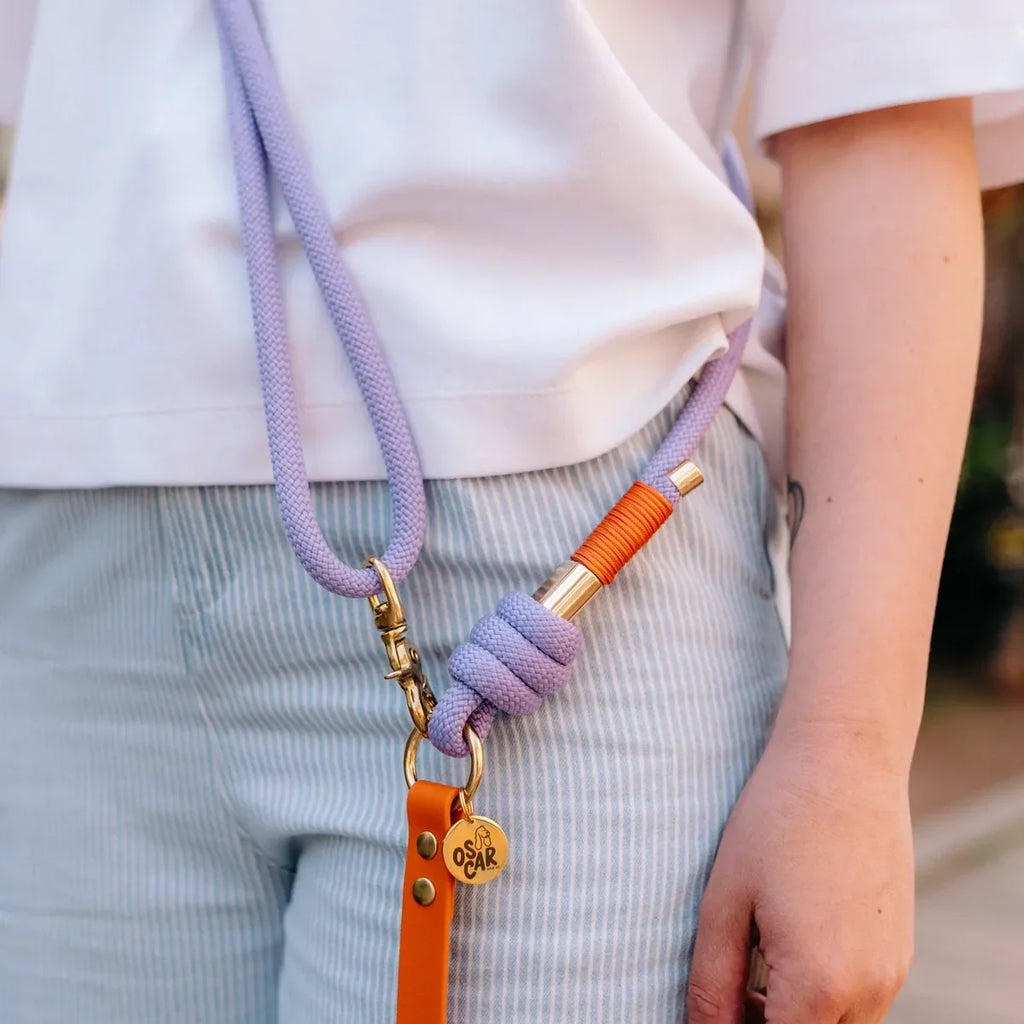 Laisse multi-positions 240cm Bi-matière orange / lilas