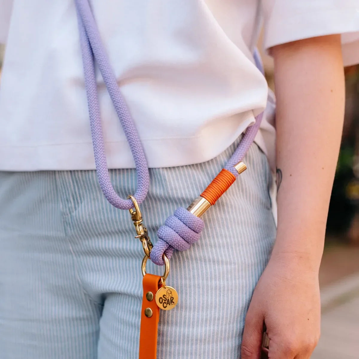 Laisse multi-positions 240cm Bi-matière orange / lilas