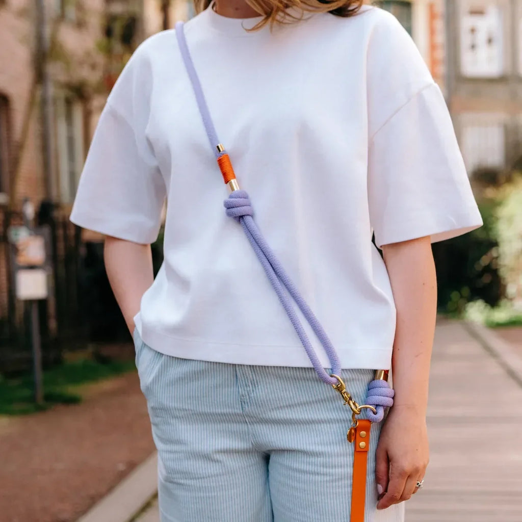 Laisse multi-positions 240cm Bi-matière orange / lilas
