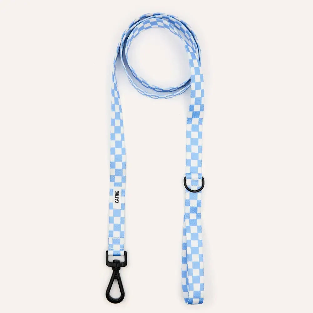 Laisse courte en damier bleu