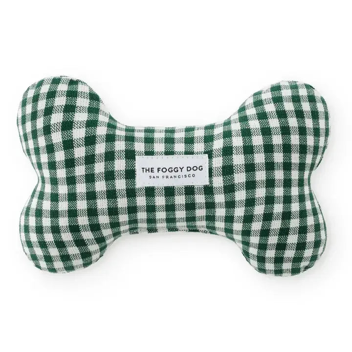 Jouet Os pour chien à carreaux vert avec pouic-pouic