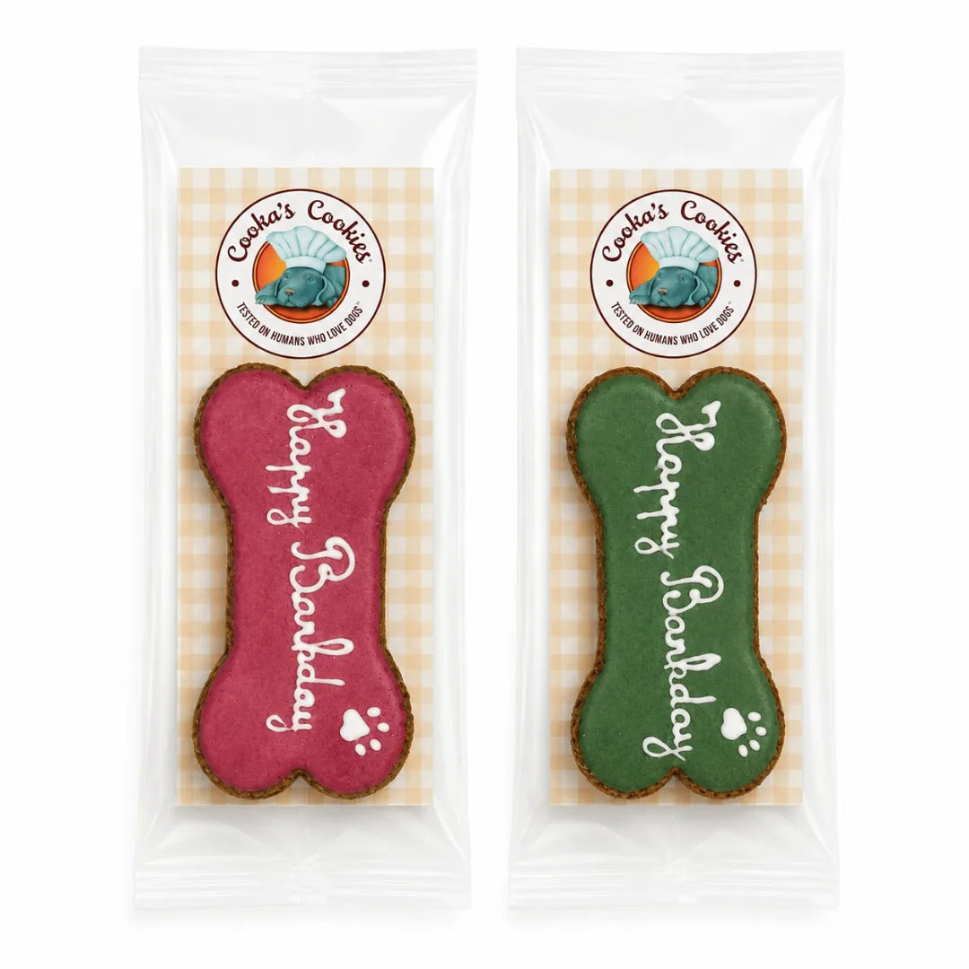 Biscuit d'anniversaire "Happy Barkday" Rose