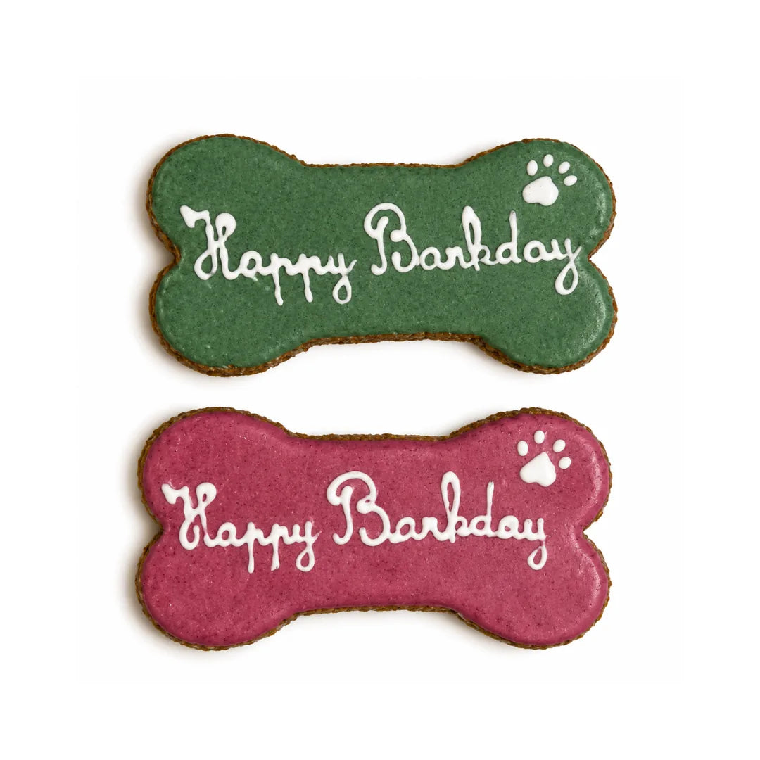 Biscuit d'anniversaire "Happy Barkday" Rose