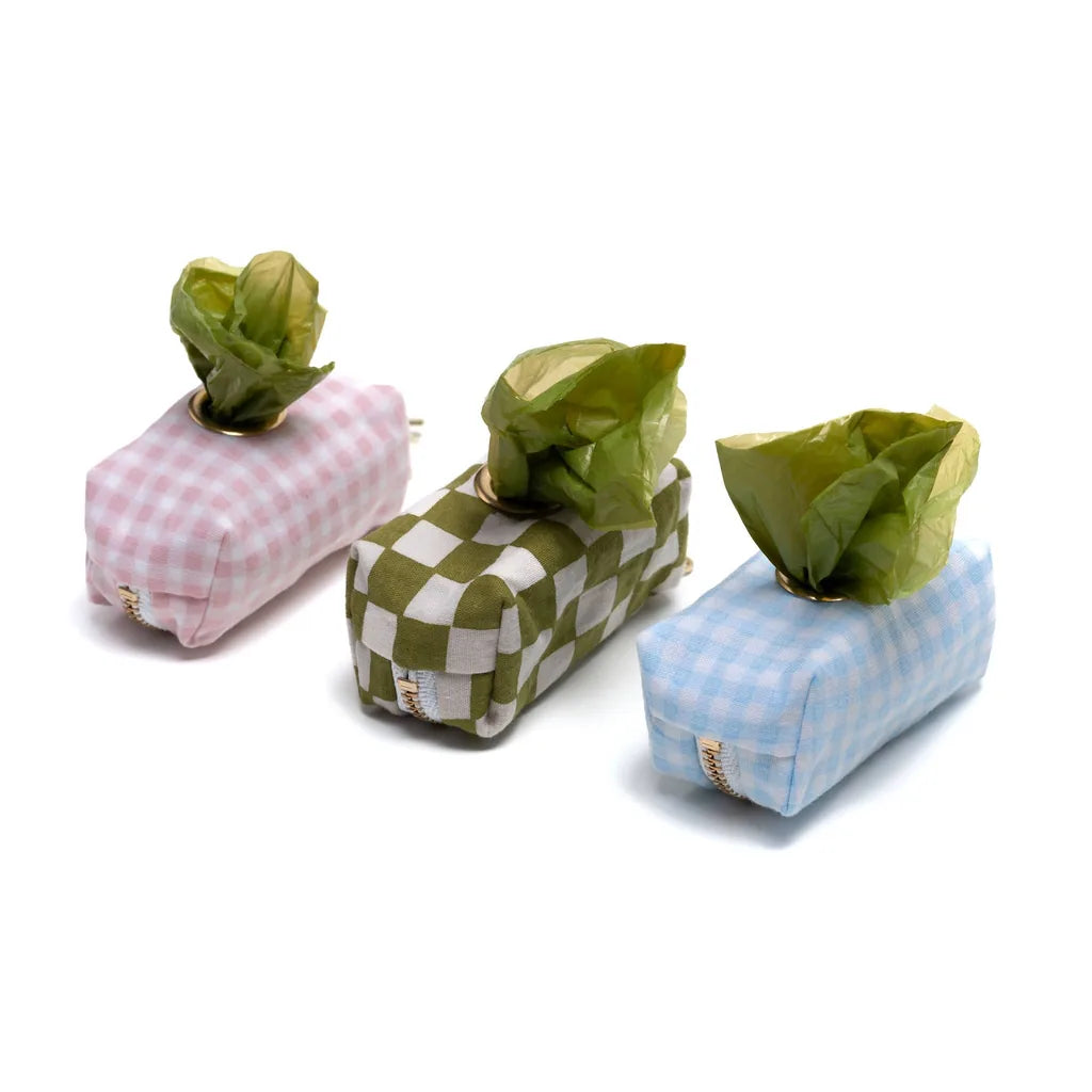 Porte-sac pour déjections canines - Vichy bleu bébé