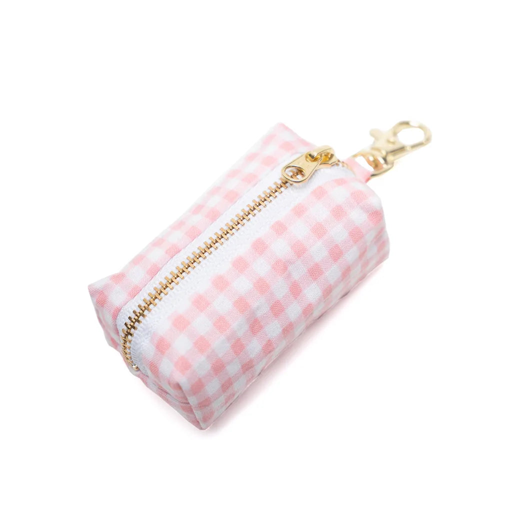 Porte-sac pour déjections canines - Vichy rose